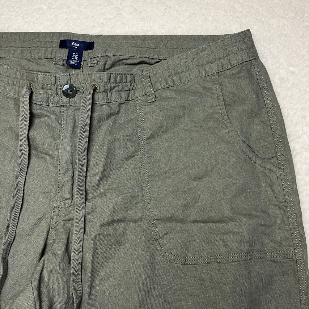 Gap Pants Womens 16R Green Linen Blend Wide Leg Drawstring Utility Casual 4805